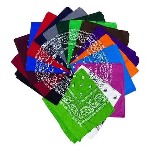Docena de bandanas pañoleta estampado clásico en colores surtidos abanicadas