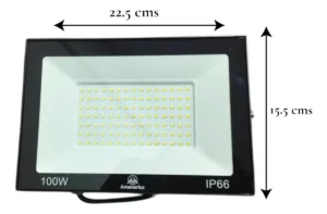 Reflector led 100W IP66 vista frontal con medidas 22.5x15.5 cm marca Amanerluz