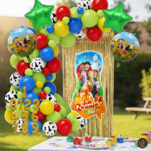 Combo Globo Granja Zenón Numero Metalizado Látex Fiesta Vaca