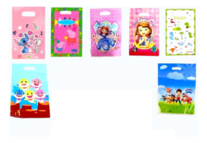 Variantes disponibles de bolsas de cotillón infantiles con distintos personajes