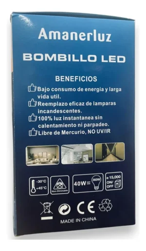 Caja de bombillo LED Amanerluz 40W con beneficios de bajo consumo y larga vida útil