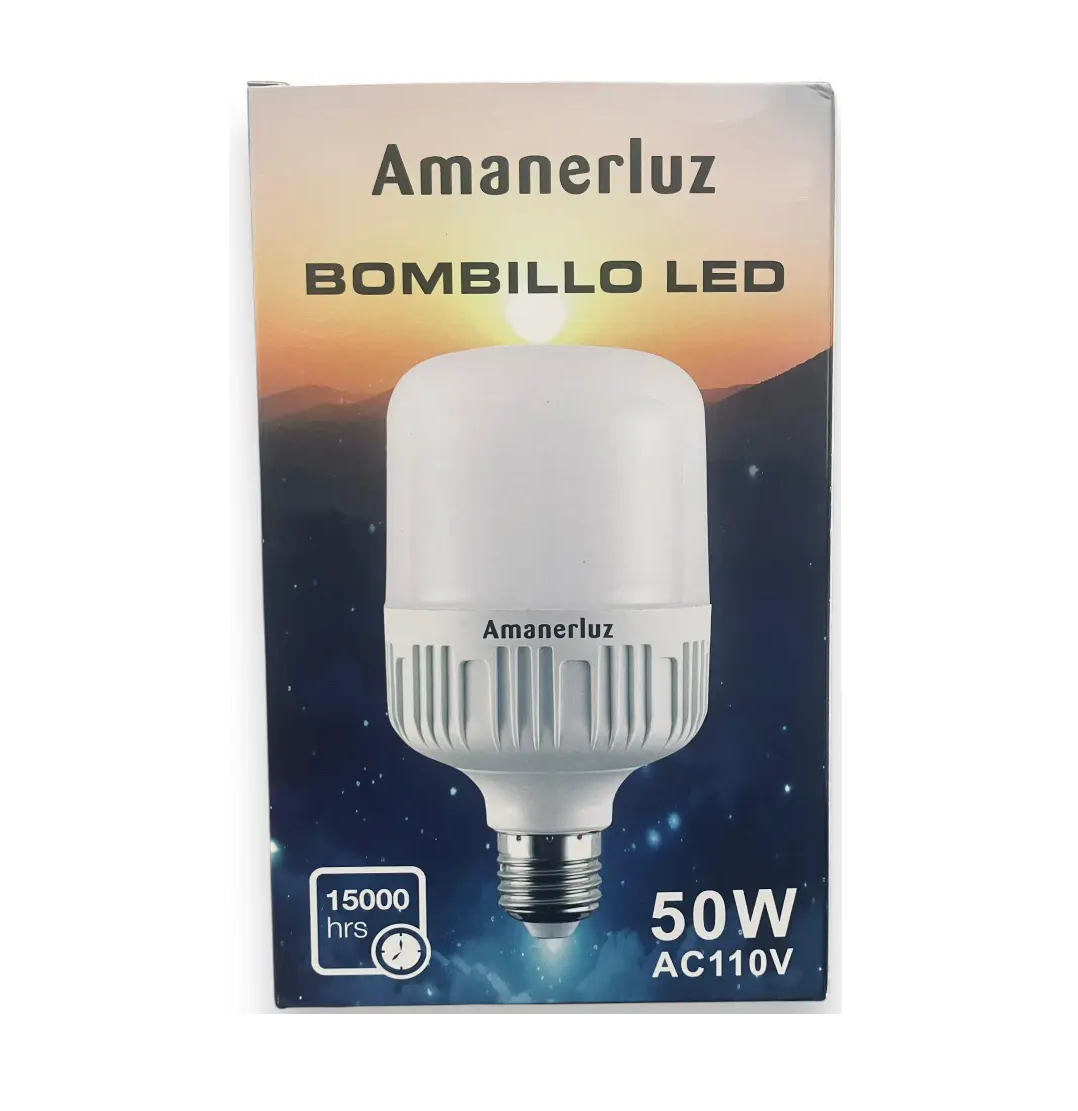Caja frontal bombillo LED Amanerluz 50W tipo domo rosca E27 110v