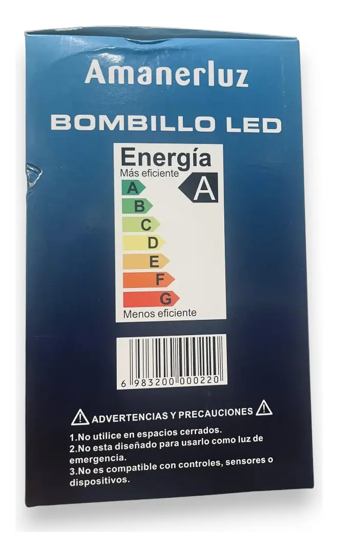 Caja de bombillo LED Amanerluz con etiqueta de eficiencia energética clase A