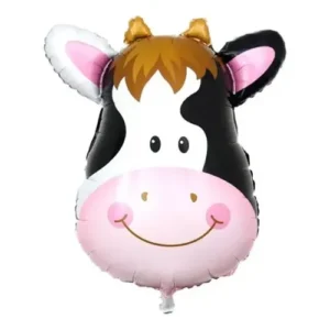 Globo cabeza de vaca en tonos rosa, blanco y negro para decoración de fiesta