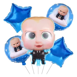 Set de globos Jefe en Pañales con figura gigante, estrellas azules y globos redondos del bebé