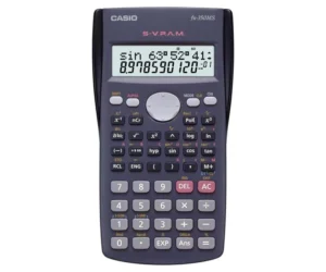 Calculadora científica Casio color negro con pantalla de dos líneas y teclado numérico
