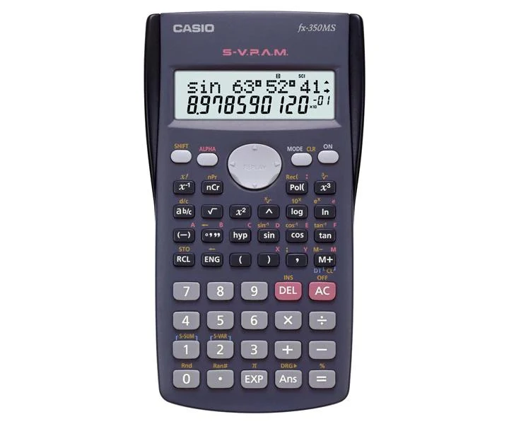 Calculadora científica Casio color negro con pantalla de dos líneas y teclado numérico
