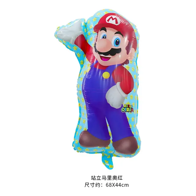 Globo metalizado figura completa de Mario Bros de pie con fondo azul