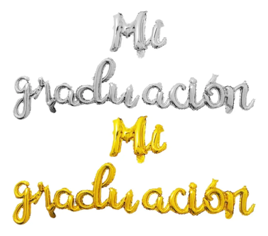 Globos frase Mi Graduación en color plateado y dorado para decoración