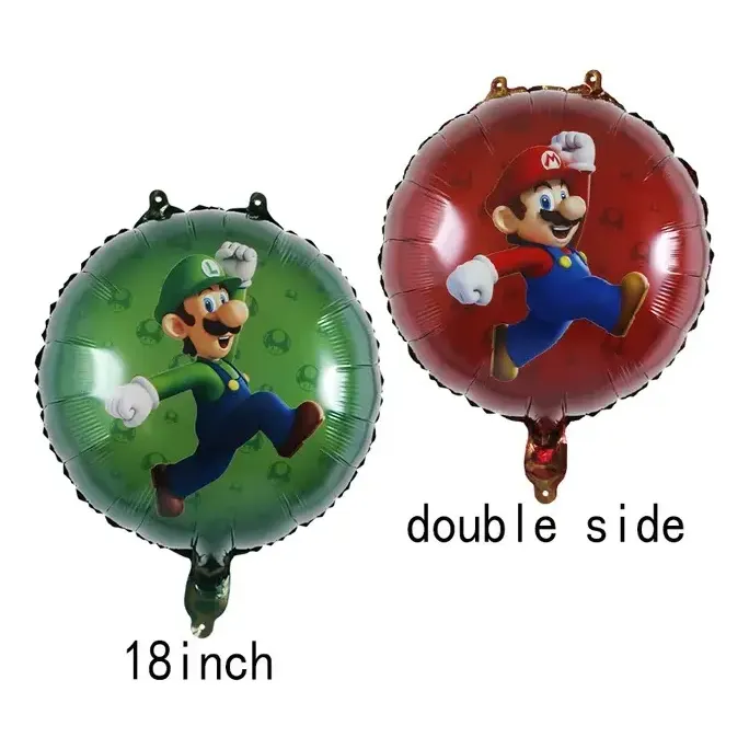 Globos redondos metalizados de Mario y Luigi de 18 pulgadas doble cara