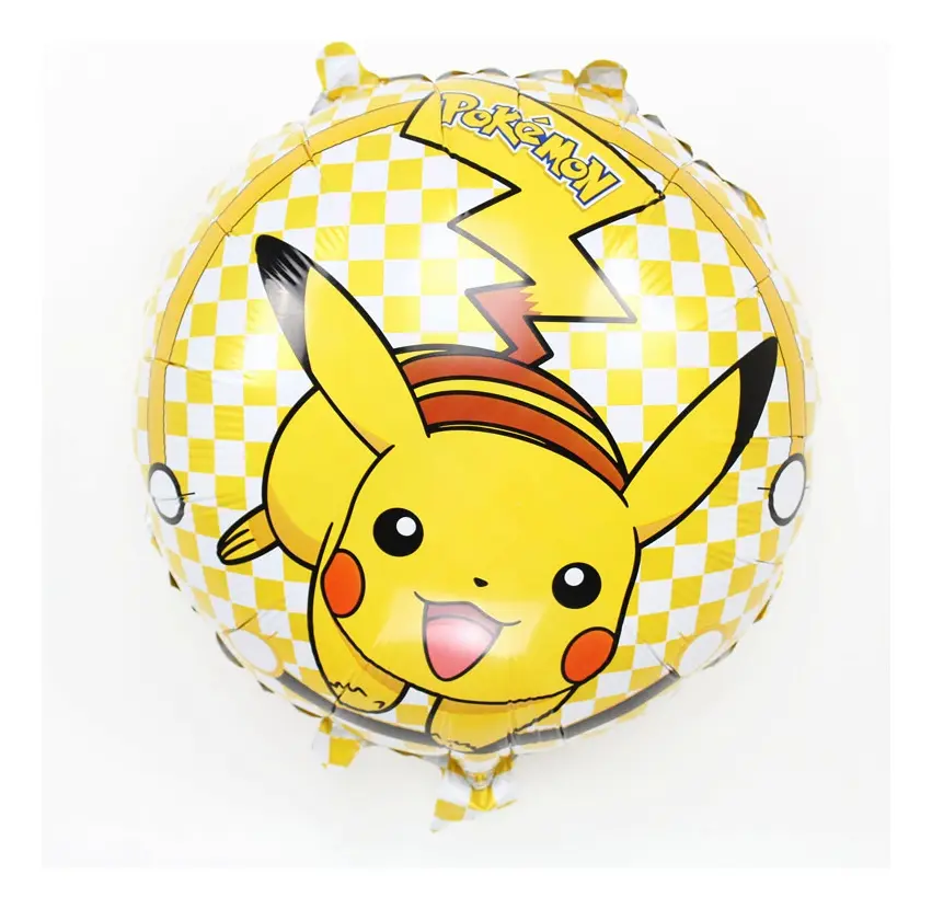 Globo redondo estampado Pikachu Pokémon 18 pulgadas fondo cuadros amarillos