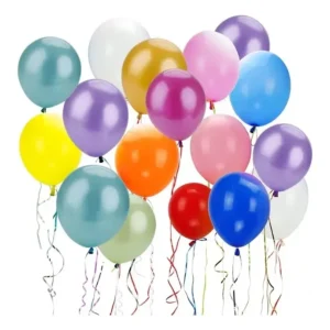 Globos de látex R12 mate en tonos pastel y vivos con cintas, sobre fondo blanco