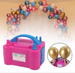 Arco de globos metalizados decorado con inflador eléctrico de 2 boquillas
