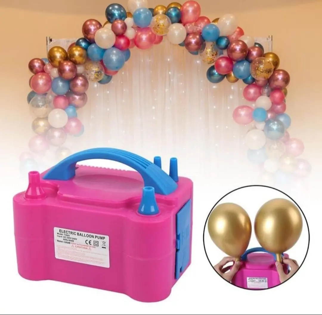 Arco de globos metalizados decorado con inflador eléctrico de 2 boquillas