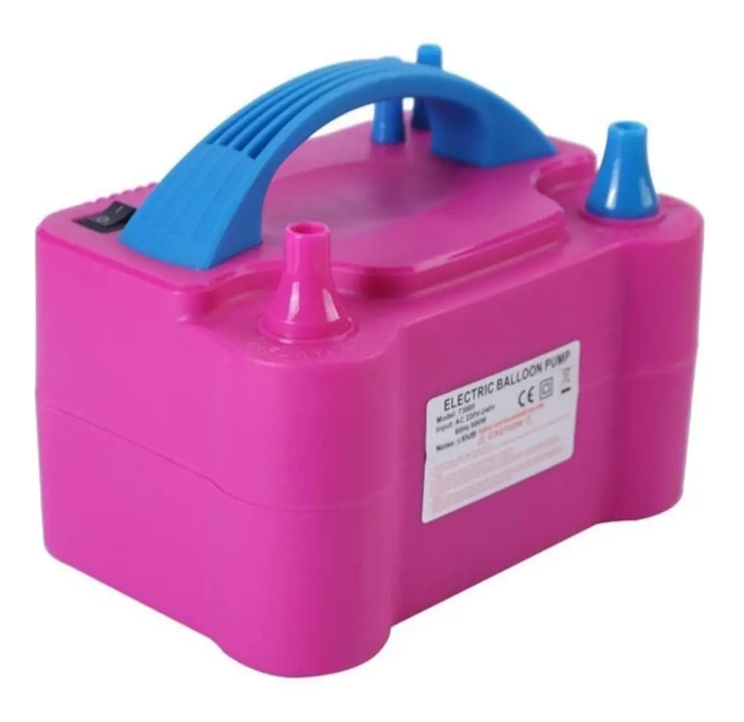 Inflador de globos eléctrico rosa y azul con 2 boquillas
