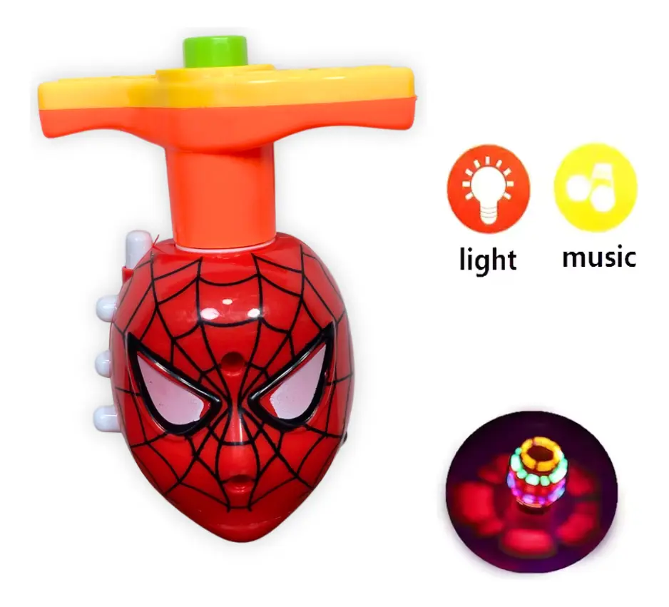 Trompo diseño Spiderman con lanzador y símbolos de luz y música