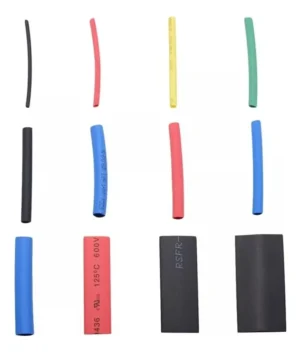 Muestras de tubos termoencogibles de colores y diámetros variados sobre fondo blanco