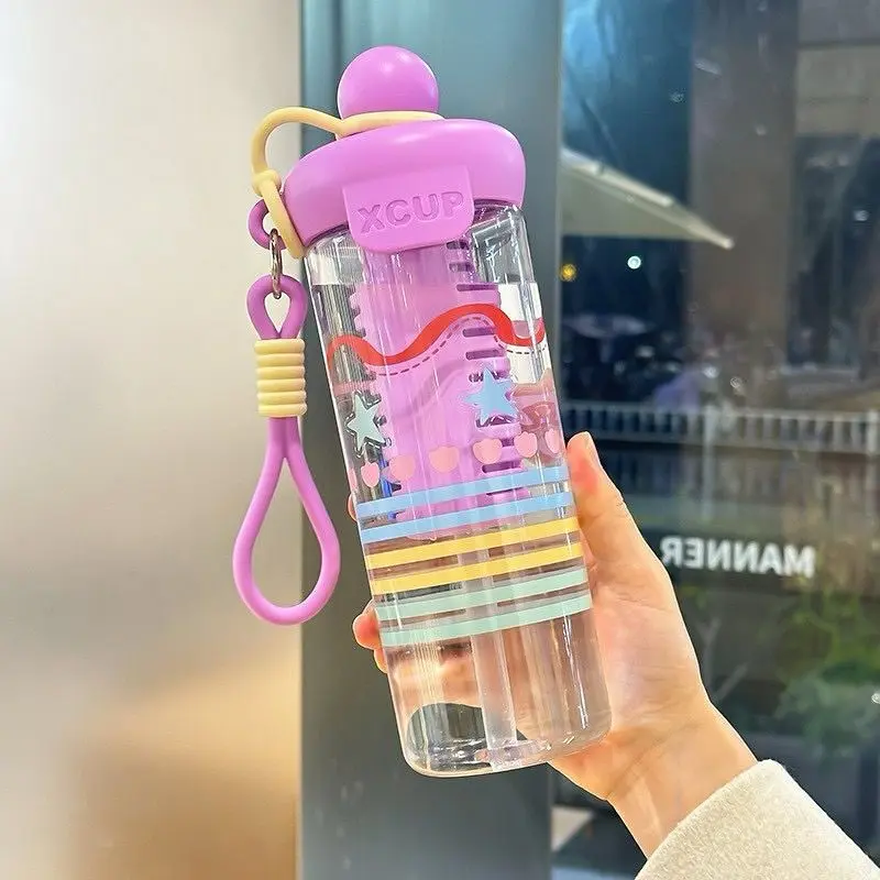 Termo cooler lila con infusor de sabores, diseño de estrellas y colgante de silicón